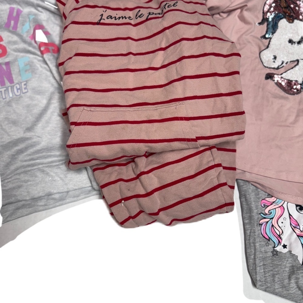 Girls Red Pink Striped Unicorn Sequin Pajama Justic Set of 3